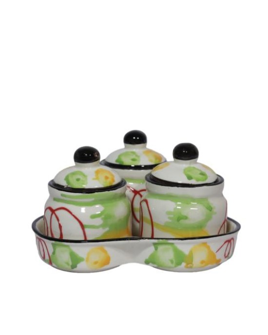 Ceramic Pickle Jar with Lid & Holding Tray (Set of 3)