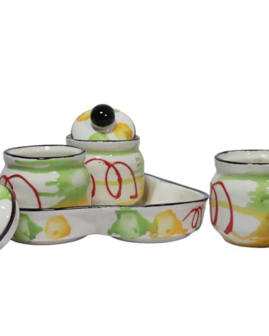 Ceramic Pickle Jar with Lid & Holding Tray (Set of 3)