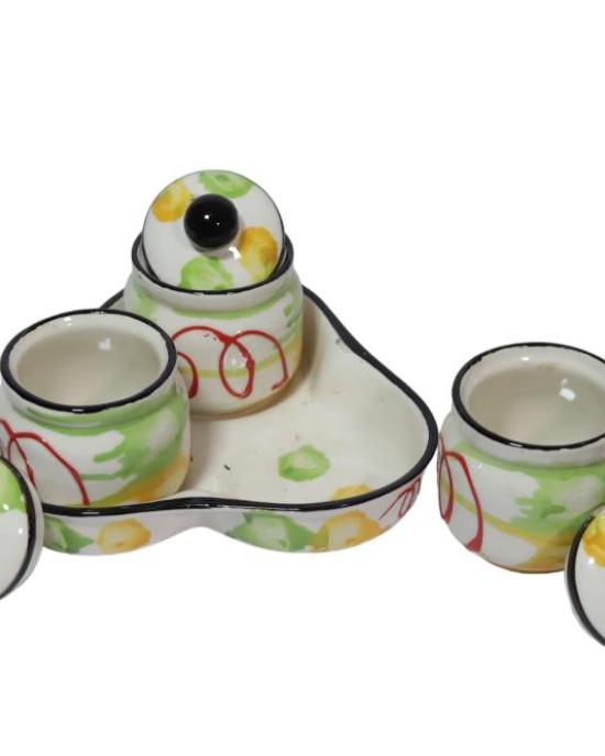 Ceramic Pickle Jar with Lid & Holding Tray (Set of 3)