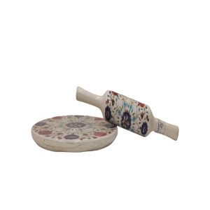 Marble Rolling Pin & Board  with Beautiful Flower Design