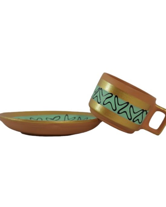 Clay cup with saucer set of 6 (green)