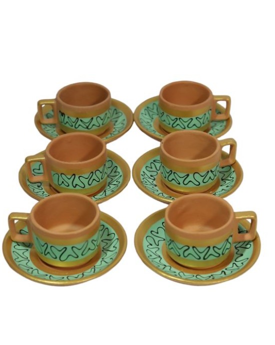 Clay cup with saucer set of 6 (green)