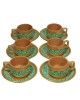 Clay cup with saucer set of 6 (green)