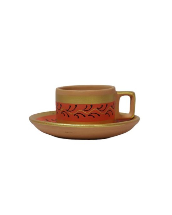 Clay cup with saucer set of 6 (orange)