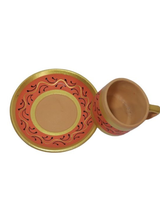 Clay cup with saucer set of 6 (orange)