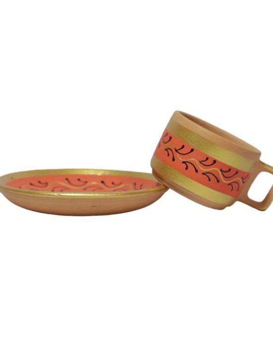 Clay cup with saucer set of 6 (orange)