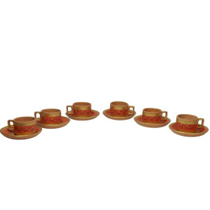 Clay cup with saucer set of 6 (orange)