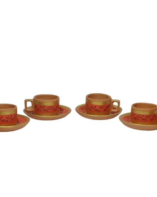 Clay cup with saucer set of 6 (orange)