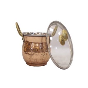 Copper Serving Bowl with Handle and Glass Lid
