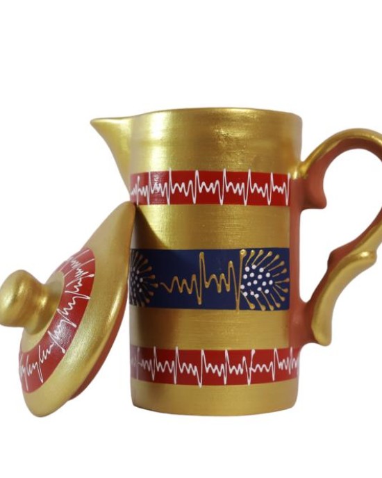 Handmade Printed Clay Jug with Lid 