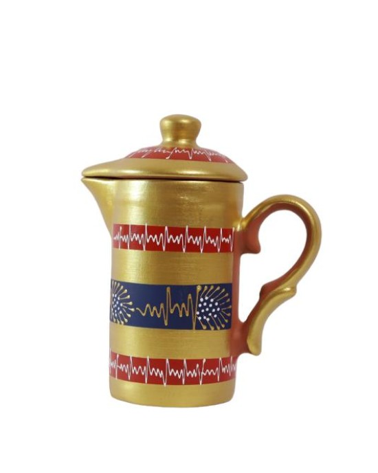 Handmade Printed Clay Jug with Lid 