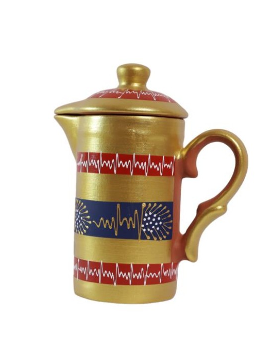 Handmade Printed Clay Jug with Lid 