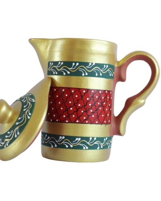 Handmade Printed Clay Jug with Lid 