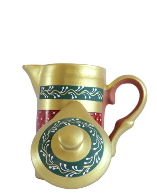 Handmade Printed Clay Jug with Lid 