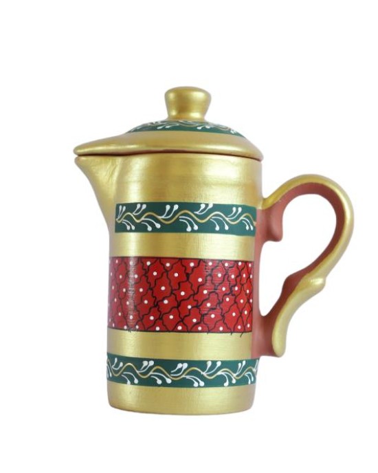 Handmade Printed Clay Jug with Lid 