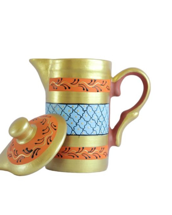 Handmade Printed Clay Jug with Lid 