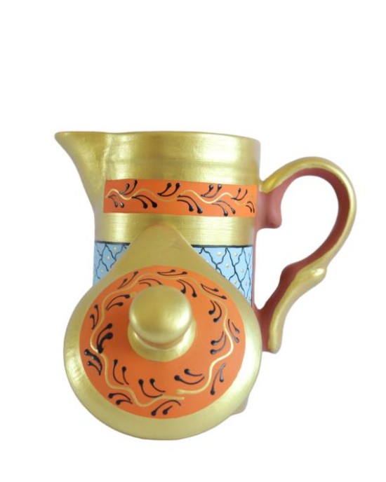 Handmade Printed Clay Jug with Lid 