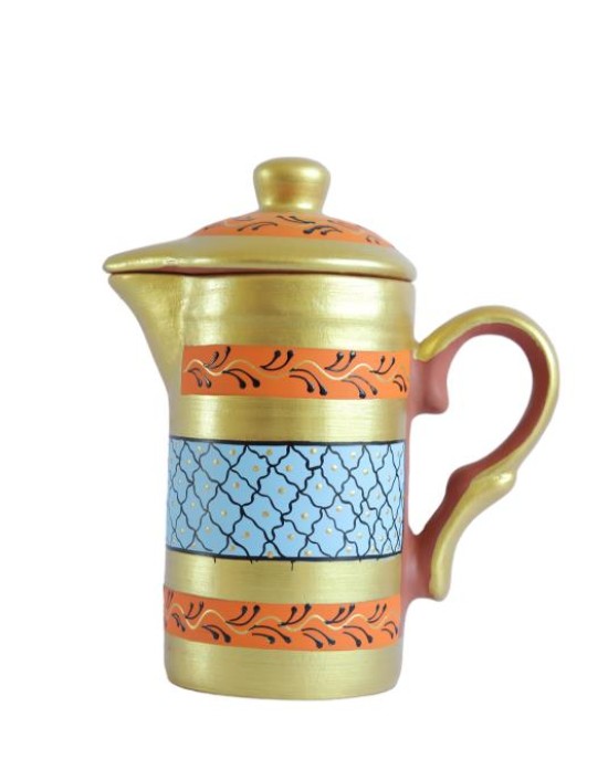 Handmade Printed Clay Jug with Lid 