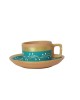 Handmade Printed Clay Kettle and Complete Tea Set (6 Cups, 6 Saucers, 1 Kettle, 1 Milk Pot, and 1 Sugar Bowl) , (Blue)