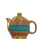 Handmade Printed Clay Kettle and Complete Tea Set (6 Cups, 6 Saucers, 1 Kettle, 1 Milk Pot, and 1 Sugar Bowl) , (Blue)