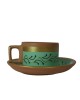 Handmade Printed Clay Kettle and Complete Tea Set (6 Cups, 6 Saucers, 1 Kettle, 1 Milk Pot, and 1 Sugar Bowl) , (Green)