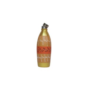 Handmade printed clay water bottle with steel cap ( Gold & Orange 1L)