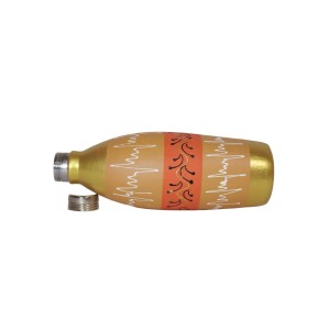Handmade printed clay water bottle with steel cap ( Gold & Orange 1L)