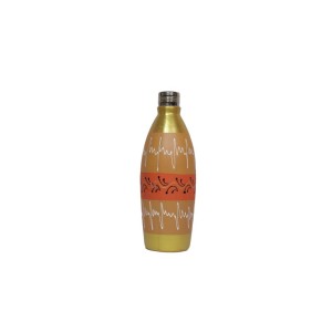 Handmade printed clay water bottle with steel cap ( Gold & Orange 1L)