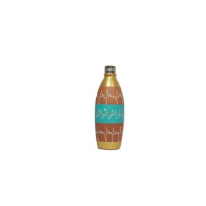 Handmade printed clay water bottle with steel cap ( Gold & Sky blue1L)