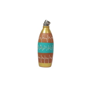 Handmade printed clay water bottle with steel cap ( Gold & Sky blue1L)