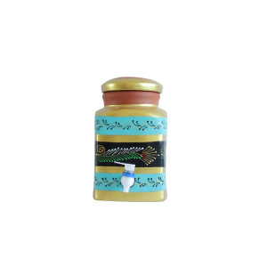 Handmade Printed Square Terracotta Clay Water Pot with Lid & Tap 