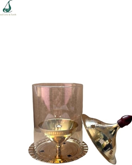Pure Brass Akhand Diya with Glass Cover