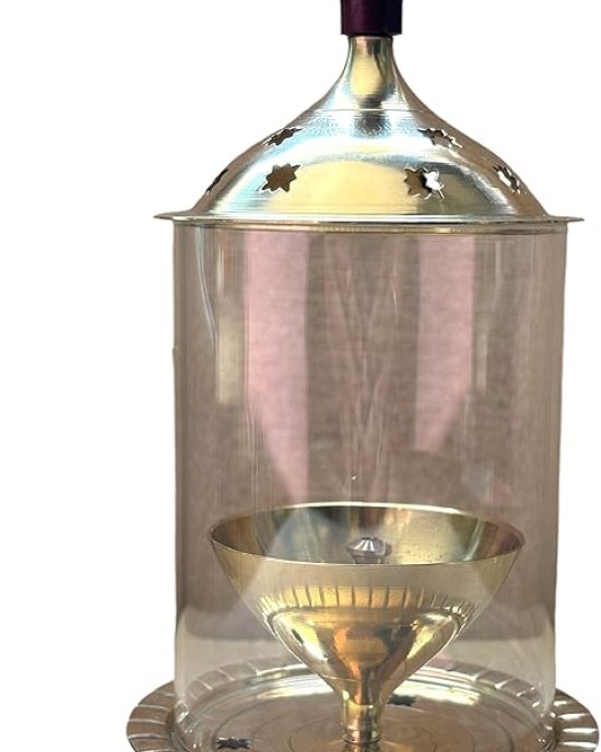 Pure Brass Akhand Diya with Glass Cover