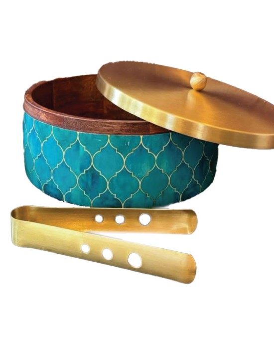 Mango Wood Chapati Box with Enamel Coating & Pure Brass Lid – 9 Inches