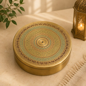 Luxury Mandala Brass Masala Box with Engraved Lid