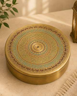 Luxury Mandala Brass Masala Box with Engraved Lid