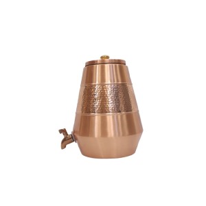 Middle Hammered Pure Copper Pyramid Water Dispenser with Lid and Tap