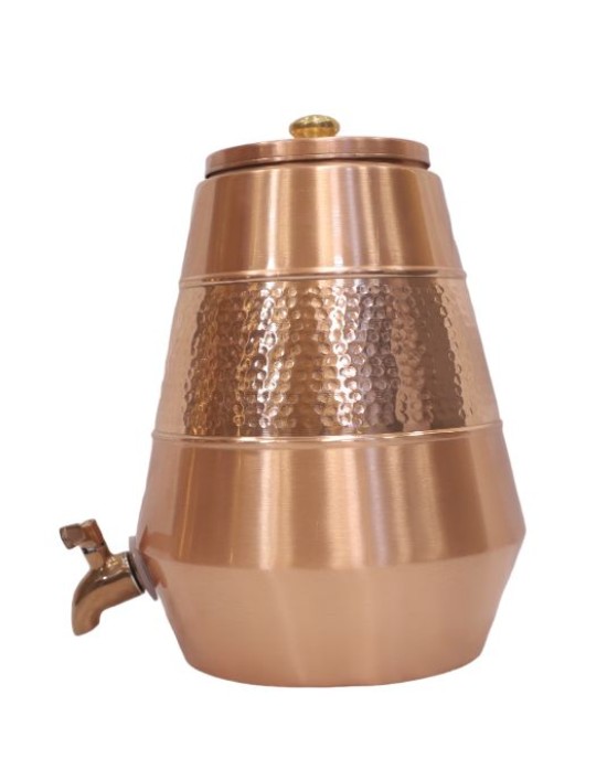 Middle Hammered Pure Copper Pyramid Water Dispenser with Lid and Tap