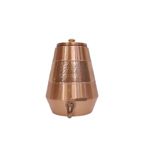 Middle Hammered Pure Copper Pyramid Water Dispenser with Lid and Tap