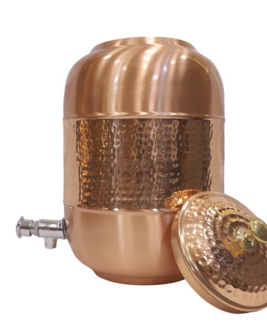 Middle hammerd pure copper in ovel shape with lid and tap water dispenser (12L)