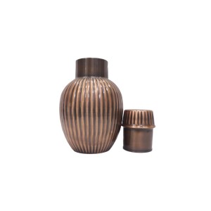 Premium pure copper bed side water bottle with beautiful craving and inbuilt glass(1L)