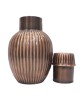 Premium pure copper bed side water bottle with beautiful craving and inbuilt glass(1L)