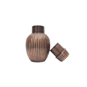 Premium pure copper bed side water bottle with beautiful craving and inbuilt glass(1L)