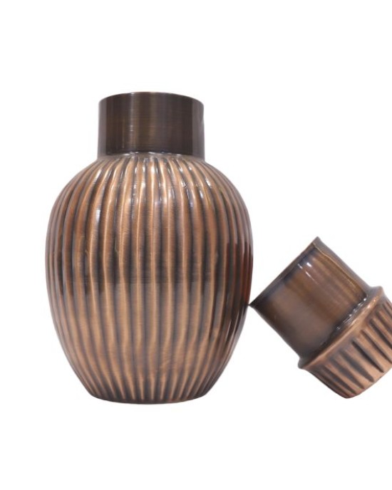 Premium pure copper bed side water bottle with beautiful craving and inbuilt glass(1L)