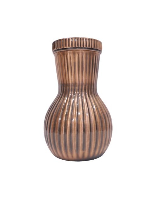 Premium pure copper bed side water bottle with line design and inbuilt glass (1L)