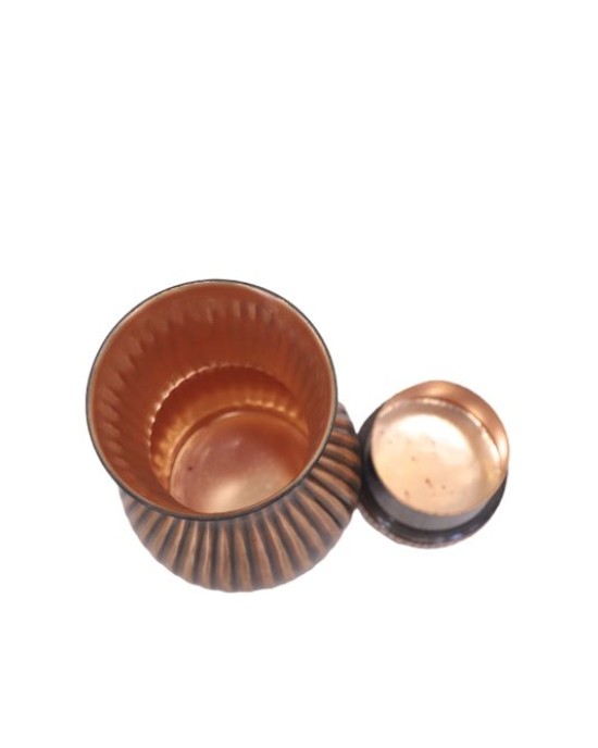 Premium pure copper bed side water bottle with line design and inbuilt glass (1L)
