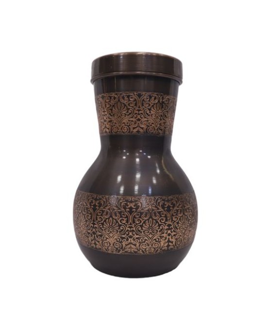 Premium pure copper bed side water bottle with middle craving and inbuilt glass (1L)