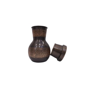 Premium pure copper bed side water bottle with middle craving and inbuilt glass (1L)