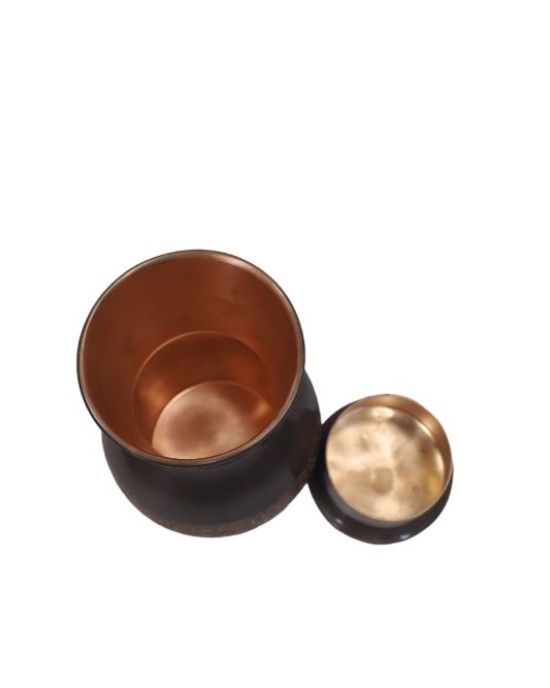 Premium pure copper bed side water bottle with middle craving and inbuilt glass (1L)