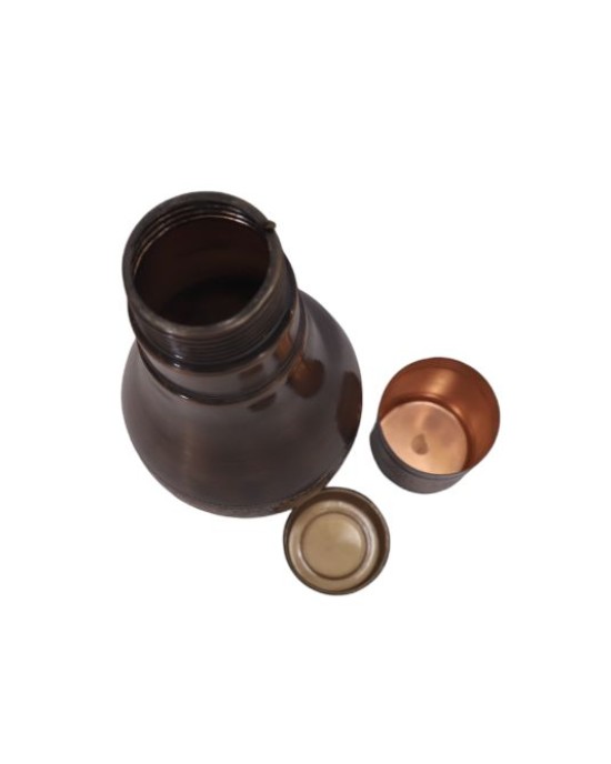 Premium & pure copper  bed side water bottle with middle craving and inbuilt glass (1L)